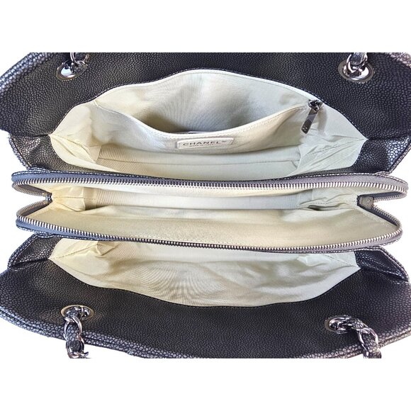 CHANEL Timeless CC Leather Chain Shopper Tote Bag Shoulder Metallic Grey Pewter - Picture 10 of 12